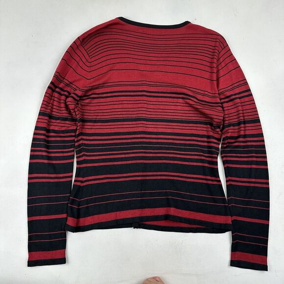 Pendleton Women’s Red Black Striped 100% Silk Cardigan Long Sleeve V-Neck Sz L - Picture 8 of 8